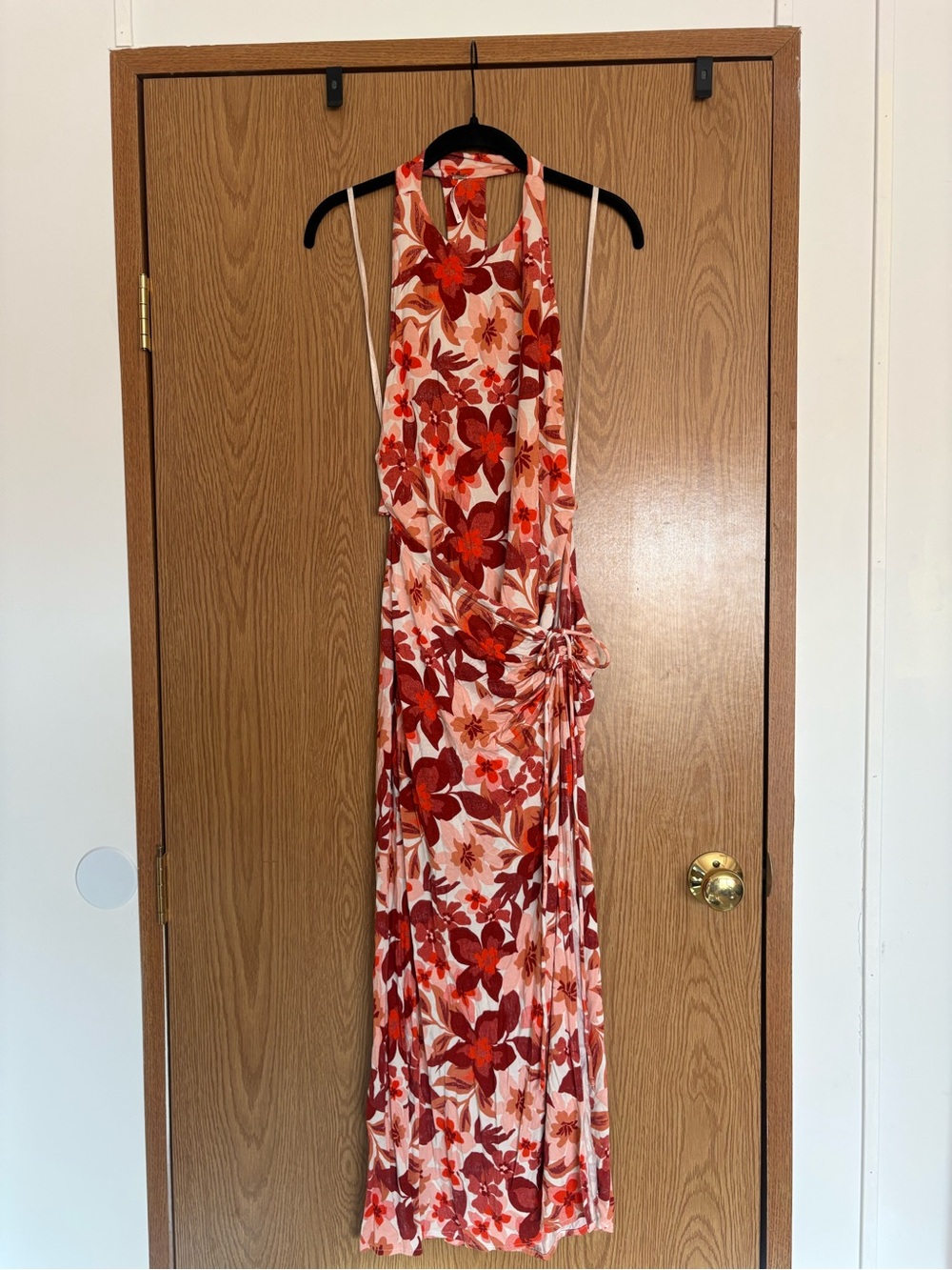 Floral Halter Maxi Dress in Red and Pink